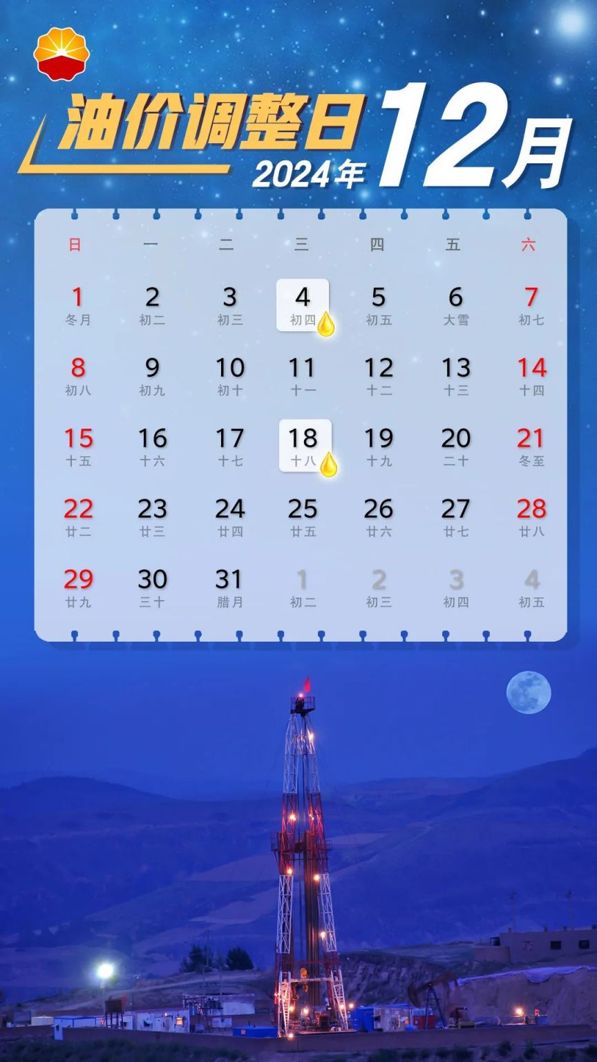 调整时间表日历2024年油价
